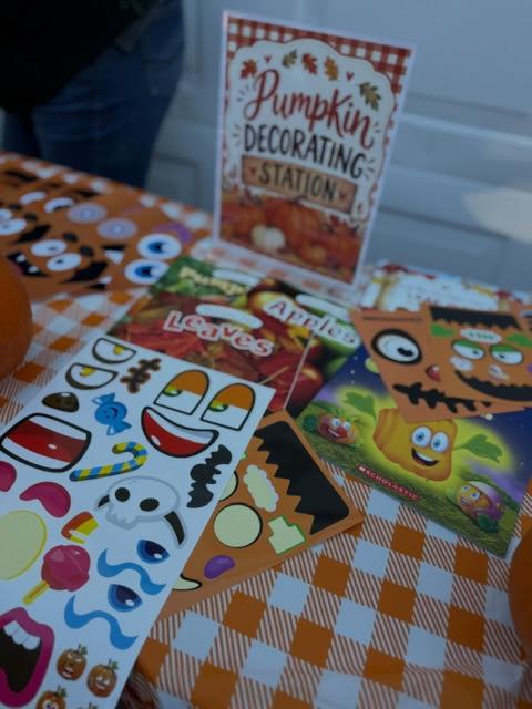 pumpkin decorating stickers on table